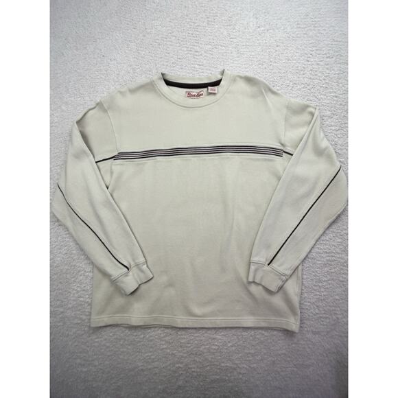 VTG Point Zero Mens Long Sleeve Ribbed Sweater 90s Cream Crew Striped Y2K Sz L - Picture 1 of 15